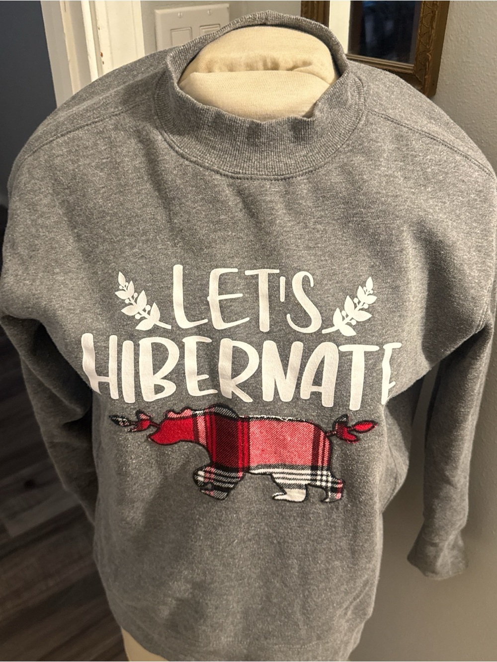 Maurice’s Let's Hibernate Grey Sweatshirt with Plaid Bear Graphic